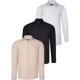 Dewberry Üçlü Set G726 Dewberry Gömlek-Siyah-Beyaz-Bej - XL - Siyah - Beyaz - Bej