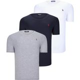 Dewberry Üçlü Set T8568 V Yaka Erkek T-Shirt Koyu Lacivert Kar Beyaz Açık Yeşil - Lacivert - Beyaz - Gri - 2XL
