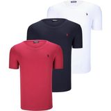 Dewberry Üçlü Set T8568 V Yaka Erkek T-Shirt Koyu Lacivert Kar Beyaz Açık Yeşil - XL - Lacivert - Beyaz - Bordo