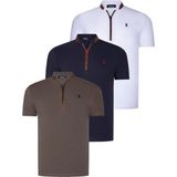 Dewberry Üçlü Set T8571 Dewberry Fermuarlı Erkek T-Shırt-Lacivert-Beyaz-Haki - 2XL