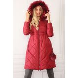Dewberry Z6646 Dewberryn Kürklü Ponponlu Kadın Kaban-Bordo - M