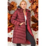 Dewberry Z6690 Dewberry Kürklü Kapşonlu Bayan Kaban Düz Bordo - Koyu Bordo