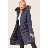 Dewberry Z6690 Dewberry Kürklü Kapşonlu Kadın Kaban-Lacivert - XL