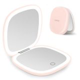 deweisn Kompakt Ayna, Işıklı Seyahat Makyaj Aynası, 1X/10X Büyüteçli, El Çantası ve Cep için Çift Taraflı Kısılabilir Taşınabilir Cep Aynası, USB Şarjı (Pembe)