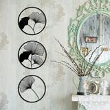 DeWoGift Metal Dekoratif Gingko Yaprağı Duvar Dekoru Sanat Heykel Seti 3'lü Oturma Odası Yatak Odası Yemek Odası Koridor Dekorasyonu (Siyah)