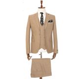 Dewsa Plus Mono Yaka Tek Düğme Çift Yırtmaç Kruvaze Yelekli Slimfit Kareli Ekose Bej Takım Elbise - 50 - 6 Drop