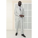 Dewsa Plus Mono Yaka Tek Düğme Çift Yırtmaç Yelekli Slim Fit Düz Açık Gri Takım Elbise - 6 Drop - 48