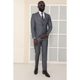 Dewsa Plus Mono Yaka Tek Düğme Çift Yırtmaç Yelekli Slim Fit Düz Gri Takım Elbise - 48 - 6 Drop