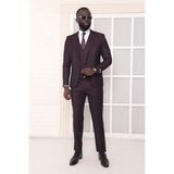 Dewsa Plus Mono Yaka Tek Düğme Çift Yırtmaç Yelekli Slim Fit Düz Kahverengi Takım Elbise - 54 - 6 Drop - Koyu Kahverengi