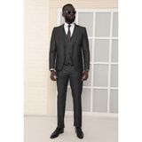 Dewsa Plus Mono Yaka Tek Düğme Çift Yırtmaç Yelekli Slim Fit Düz Kahverengi Takım Elbise - Antrasit - 6 Drop - 56