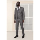 Dewsa Plus Mono Yaka Tek Düğme Çift Yırtmaç Yelekli Slim Fit Düz Koyu Gri Takım Elbise - 6 Drop - 50