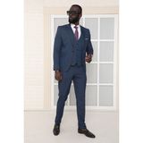 Dewsa Plus Mono Yaka Tek Düğme Çift Yırtmaç Yelekli Slim Fit Düz Lacivert Takım Elbise - 44 - 6 Drop