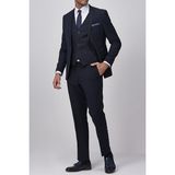 Dewsa Plus Mono Yaka Tek Düğme Çift Yırtmaç Yelekli Slim Fit Düz Lacivert Takım Elbise - 52 - 6 Drop