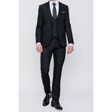 Dewsa Plus Mono Yaka Tek Düğme Çift Yırtmaç Yelekli Slim Fit Düz Siyah Takım Elbise - 46 - 6 Drop