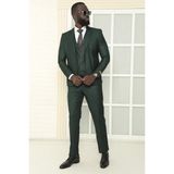 Dewsa Plus Mono Yaka Tek Düğme Çift Yırtmaç Yelekli Slim Fit Düz Yeşil Takım Elbise - 6 Drop - 46