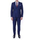 Dewsa Plus Sivri Yaka Çift Yırtmaç Slimfit Düz Lacivert Kruvaze Takım Elbise - 54 - 6 Drop