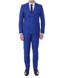 Dewsa Plus Sivri Yaka Çift Yırtmaç Slimfit Düz Saks Mavi Kruvaze Takım Elbise - 52 - 6 Drop