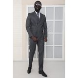 Dewsa Plus Sivri Yaka Kuşak Kapamalı Çift Yırtmaç Slim Fit Çizgili Füme Kruvaze Takım Elbise - 50 - 6 Drop - Antrasit