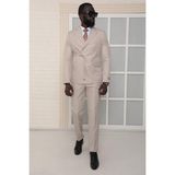 Dewsa Plus Sivri Yaka Kuşak Kapamalı Çift Yırtmaç Slim Fit Düz Bej Kruvaze Takım Elbise - 48 - 6 Drop