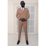 Dewsa Plus Sivri Yaka Kuşak Kapamalı Çift Yırtmaç Slim Fit Düz Bordo Kruvaze Takım Elbise - 54 - 6 Drop - Kahverengi
