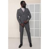 Dewsa Plus Sivri Yaka Kuşak Kapamalı Çift Yırtmaç Slim Fit Düz Füme Kruvaze Takım Elbise - 46 - 6 Drop - Antrasit