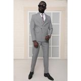 Dewsa Plus Sivri Yaka Kuşak Kapamalı Çift Yırtmaç Slim Fit Düz Gri Kruvaze Takım Elbise - 48 - 6 Drop