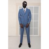 Dewsa Plus Sivri Yaka Kuşak Kapamalı Çift Yırtmaç Slim Fit Düz Lila Kruvaze Takım Elbise - 56 - 6 Drop - Koyu Mavi