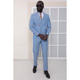 Dewsa Plus Sivri Yaka Kuşak Kapamalı Çift Yırtmaç Slim Fit Düz Mavi Kruvaze Takım Elbise - 48 - 6 Drop