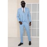 Dewsa Plus Sivri Yaka Kuşak Kapamalı Çift Yırtmaç Slim Fit Düz Siyah Kruvaze Takım Elbise - Açık Mavi - 6 Drop - 52