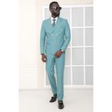 Dewsa Plus Sivri Yaka Metal Düğmeli Çift Yırtmaç Slim Fit Düz Mint Yeşili Kruvaze Takım Elbise - 48 - 6 Drop