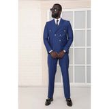 Dewsa Plus Sivri Yaka Metal Düğmeli Çift Yırtmaç Slim Fit Düz Parlament Mavi Kruvaze Takım Elbise - 50 - 6 Drop