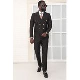 Dewsa Plus Sivri Yaka Metal Düğmeli Çift Yırtmaç Slim Fit Düz Siyah Kruvaze Takım Elbise - 48 - 6 Drop