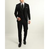 Dewsa Plus Sivri Yaka Tek Düğme Çift Yırtmaç Kırlangıç Yaka Yelekli Slim Fit Düz Siyah Takım Elbise - 48 - 6 Drop