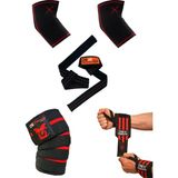 Dex Supports Antrenman Dirsekliği + Lifting Straps + Wrist Wraps + Knee Wraps Diz Bandajı 4'lü Set - 2XL - Taş Rengi