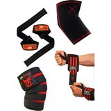 Dex Supports Antrenman Dirsekliği + Lifting Straps + Wrist Wraps + Knee Wraps Diz Bandajı 4'lü Set - Taş Rengi