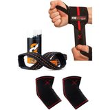 Dex Supports Fitness Dirseklik Elbow Sleeve , Spor Bileklik Elite Wrist Wraps , Ağırlık Kaldırma Kayışı 8 Loop Lifting Straps Turuncu 3'lü Set - 2XL - Çok Renkli