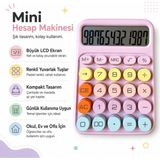 Dexin 12 Haneli Pastel Renkli Mini Hesap Makinesi – Büyük LCD Ekran, Yuvarlak Tuşlu, Okul Ev ve Ofis Için - Çok Renkli - PEMBE