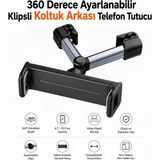 Dexmon 360° Ayarlanabilir Araç Içi Koltuk Arkası Telefon ve Tablet Tutucu | Universal Araç Içi Klipsli Döner Stand | 4.7-12.9 Inç Uyumlu Tutacağı