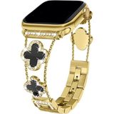 Dexmon Apple Watch 11 10 42MM 9 8 7 6 Se Uyumlu 38 40 41MM Lüks Taşlı Çiçekli Metal Kordon – Şık Zarif Kadın Saat Kayışı - Gold - Siyah - Watch 11 10 42mm 38 40 41mm