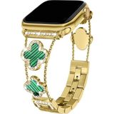 Dexmon Apple Watch 11 10 42MM 9 8 7 6 Se Uyumlu 38 40 41MM Lüks Taşlı Çiçekli Metal Kordon – Şık Zarif Kadın Saat Kayışı - Gold - Yeşil - Watch 11 10 42mm 38 40 41mm