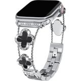 Dexmon Apple Watch 11 10 42MM 9 8 7 6 Se Uyumlu 38 40 41MM Lüks Taşlı Çiçekli Metal Kordon – Şık Zarif Kadın Saat Kayışı - Gümüş - Siyah - Watch 11 10 42mm 38 40 41mm