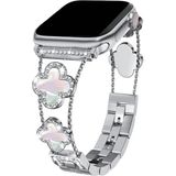 Dexmon Apple Watch 11 10 42MM 9 8 7 6 Se Uyumlu 38 40 41MM Lüks Taşlı Çiçekli Metal Kordon – Şık Zarif Kadın Saat Kayışı - Gümüş - Watch 11 10 42mm 38 40 41mm