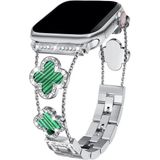 Dexmon Apple Watch 11 10 42MM 9 8 7 6 Se Uyumlu 38 40 41MM Lüks Taşlı Çiçekli Metal Kordon – Şık Zarif Kadın Saat Kayışı - Gümüş - Yeşil - Watch 11 10 42mm 38 40 41mm