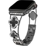 Dexmon Apple Watch 11 10 42MM 9 8 7 6 Se Uyumlu 38 40 41MM Lüks Taşlı Çiçekli Metal Kordon – Şık Zarif Kadın Saat Kayışı - Siyah - Watch 11 10 42mm 38 40 41mm