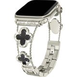 Dexmon Apple Watch 11 10 42MM 9 8 7 6 Se Uyumlu 38 40 41MM Lüks Taşlı Çiçekli Metal Kordon – Şık Zarif Kadın Saat Kayışı - Starlight - Siyah - Watch 11 10 42mm 38 40 41mm