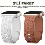 Dexmon Apple Watch 11 10 46mm - 6 7 8 9 10 11 SE Ultra Uyumlu 42 44 45 49mm Leopar Desenli 2'li Silikon Kordon Seti - Beyaz - Kahve - Watch 11 10 46mm / 42-44-45-49mm