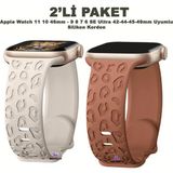 Dexmon Apple Watch 11 10 46mm - 6 7 8 9 10 11 SE Ultra Uyumlu 42 44 45 49mm Leopar Desenli 2'li Silikon Kordon Seti - Kahverengi - Bej - Watch 11 10 46mm / 42-44-45-49mm
