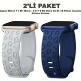 Dexmon Apple Watch 11 10 46mm - 6 7 8 9 10 11 SE Ultra Uyumlu 42 44 45 49mm Leopar Desenli 2'li Silikon Kordon Seti - Mavi - Lacivert - Watch 11 10 46mm / 42-44-45-49mm