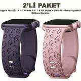 Dexmon Apple Watch 11 10 46mm - 6 7 8 9 10 11 SE Ultra Uyumlu 42 44 45 49mm Leopar Desenli 2'li Silikon Kordon Seti - Mor - Lila - Watch 11 10 46mm / 42-44-45-49mm