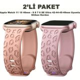 Dexmon Apple Watch 11 10 46mm - 6 7 8 9 10 11 SE Ultra Uyumlu 42 44 45 49mm Leopar Desenli 2'li Silikon Kordon Seti - Pembe - Lila - Watch 11 10 46mm / 42-44-45-49mm